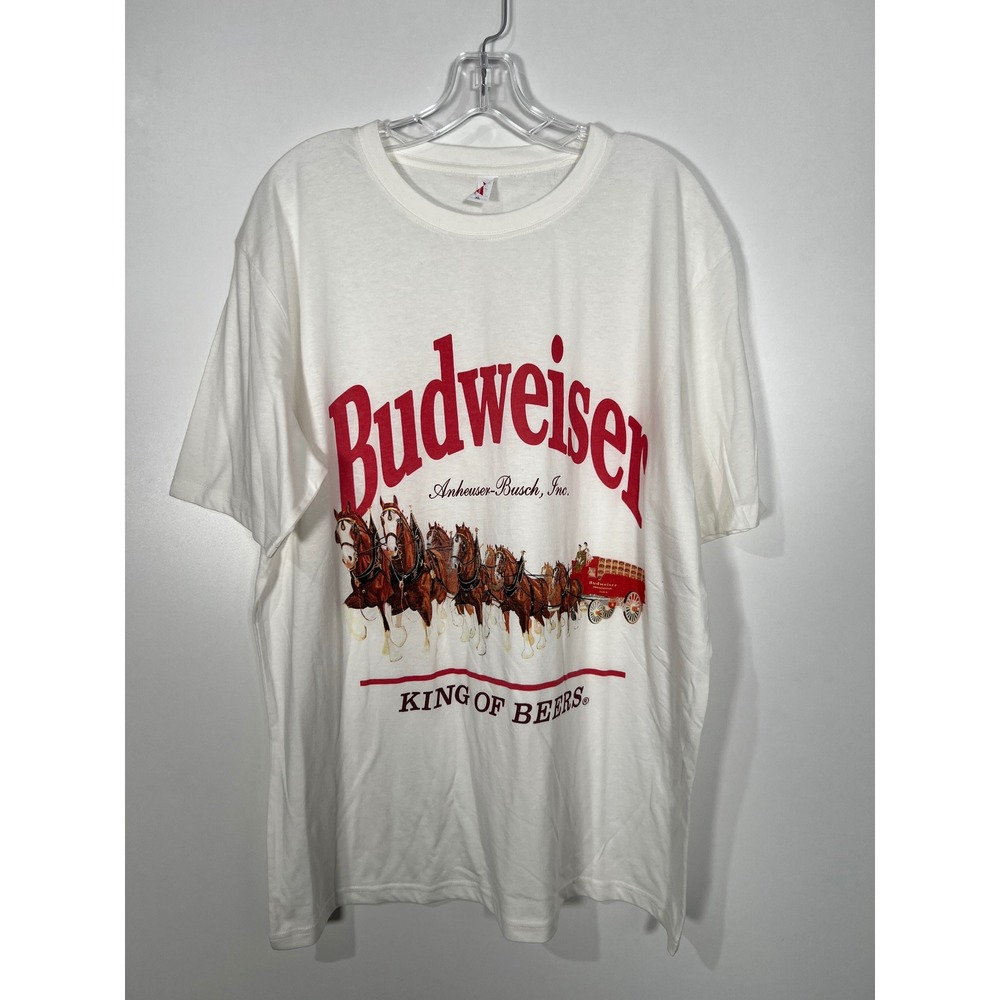 Budweiser Clydesdales Western White Graphic King of Beer T-Shirt Retro Casual XL